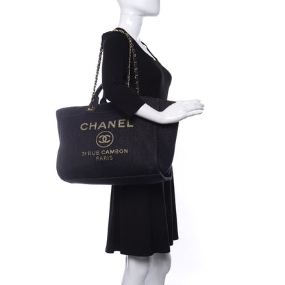Chanel Lurex Canvas Medium Deauville Tote Navy Blue Gold 2 of 10