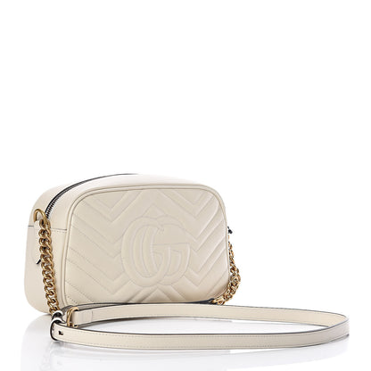Gucci Calfskin Matelasse Small GG Marmont Chain Shoulder Bag White 3 of 10