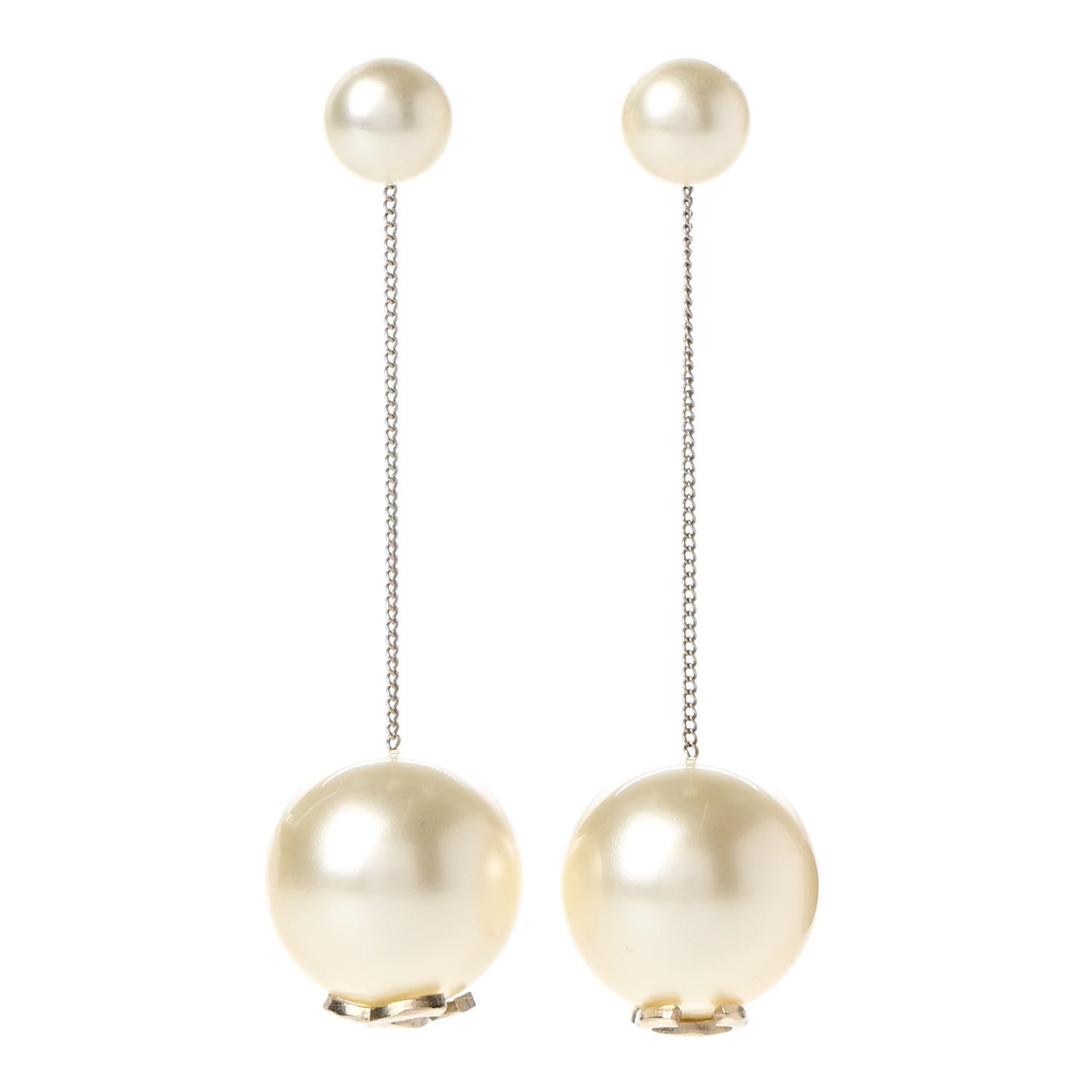 Pearl CC Chain Drop Earrings Gold