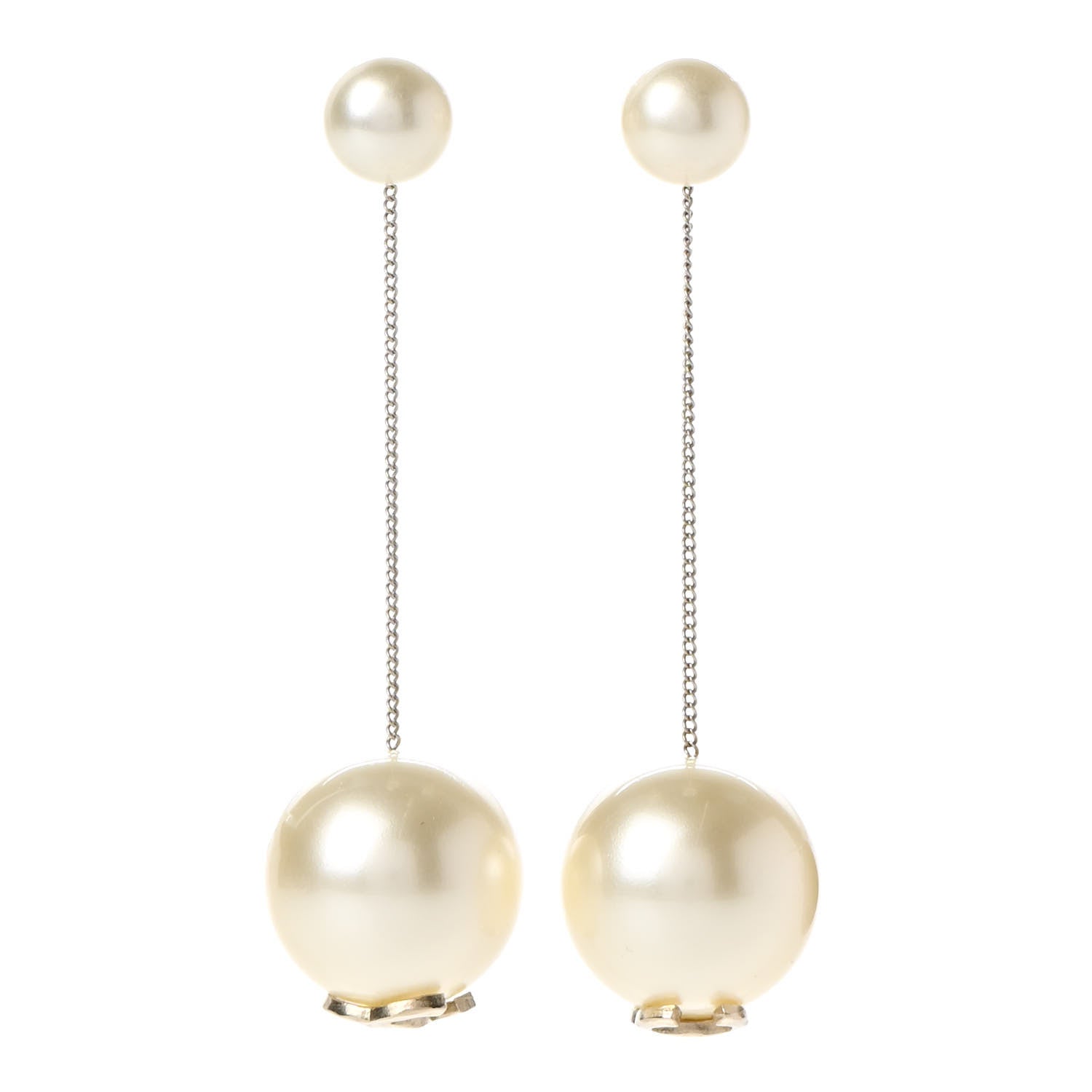 Chanel Pearl CC Chain Drop Earrings Gold 1 of 5