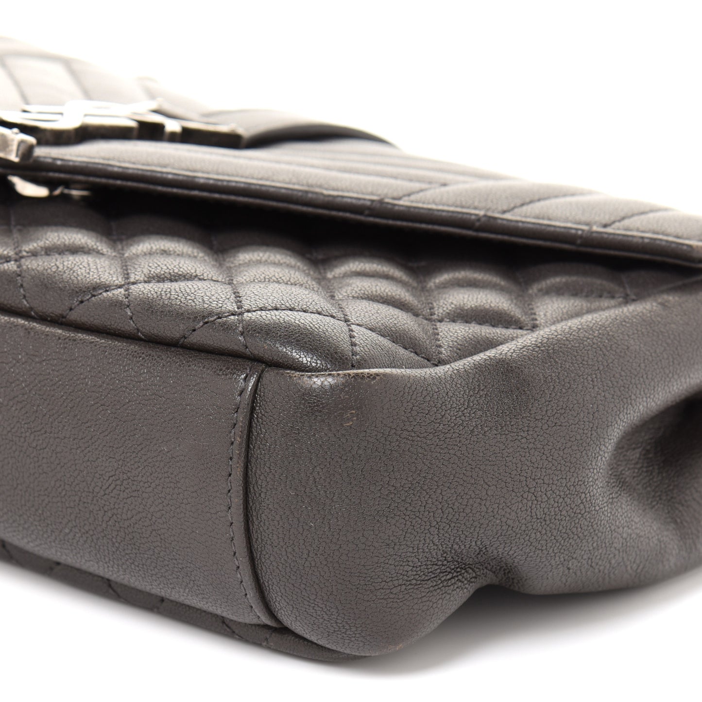 Sheepskin Tri-Quilt Monogram Medium College Bag Coal