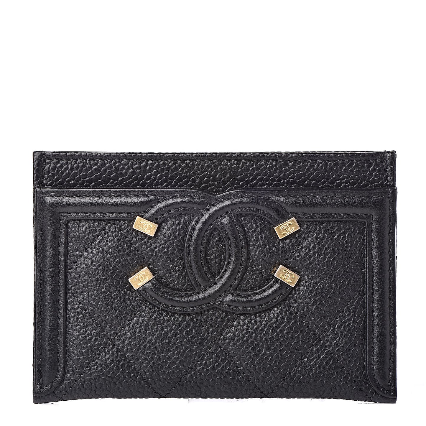 Caviar Quilted Filigree Card Holder Black