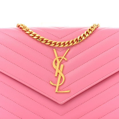 Saint Laurent Grain De Poudre Matelasse Chevron Monogram Chain Wallet Indian Pink 8 of 12