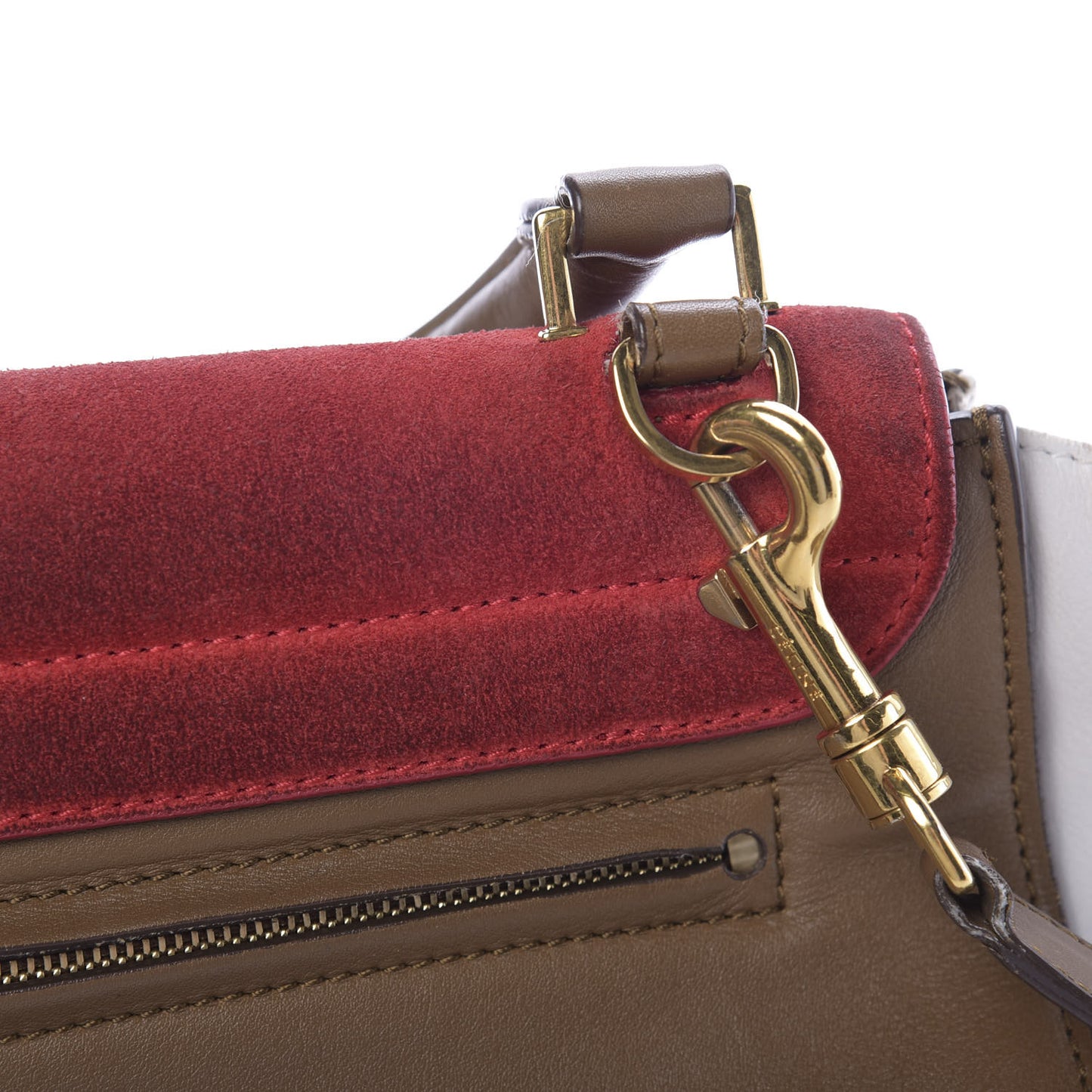 Smooth Calfskin Suede Medium Tri-Color Trapeze Vermillion