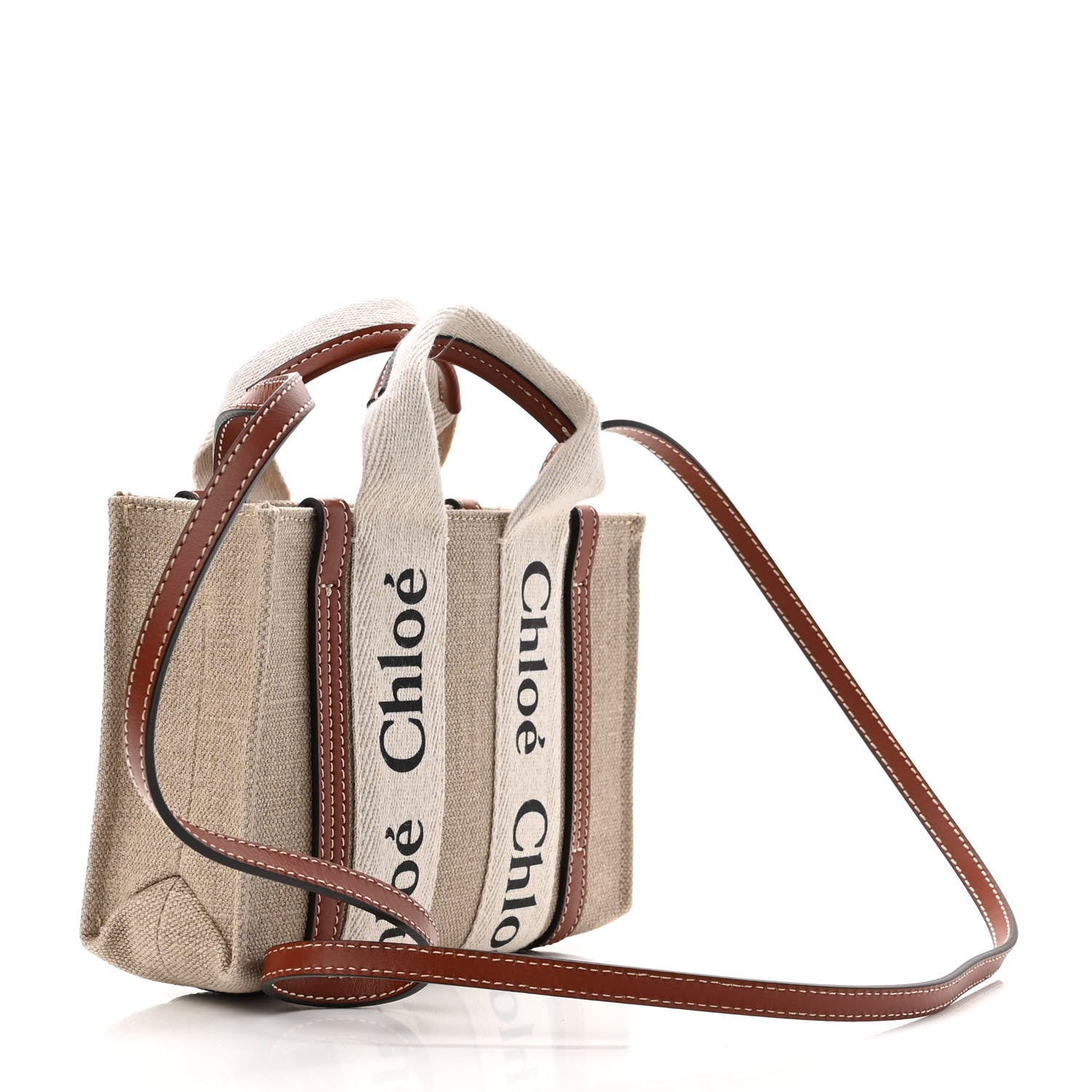 Chloe Cotton Calfskin Mini Woody Ribbon Tote White Brown 3 of 10
