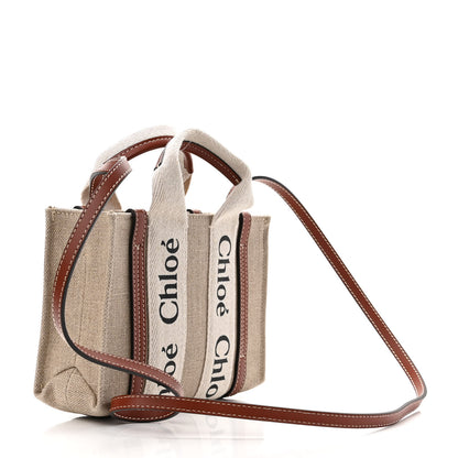 Chloe Cotton Calfskin Mini Woody Ribbon Tote White Brown 3 of 10