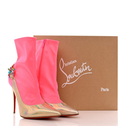 Christian Louboutin Iridescent Patent Crystal Jessie Joli Ankle Boot 40 Rose Fluorescent 13 of 13