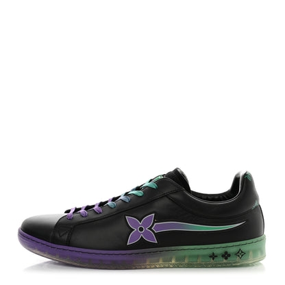 Louis Vuitton Calfskin Mens Luxembourg Samothrace Sneakers 7.5 Black Purple Green 1 of 8