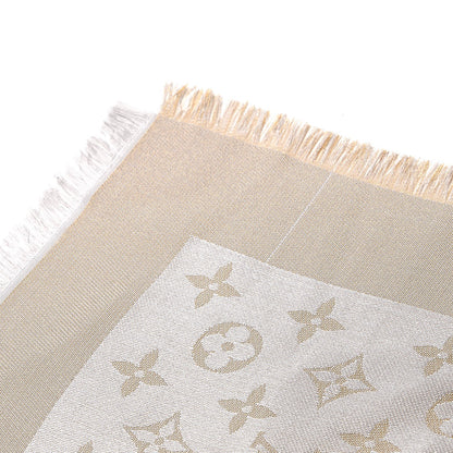Louis Vuitton Silk Lurex Wool Monogram Shine Shawl Charcoal Greige 6 of 6