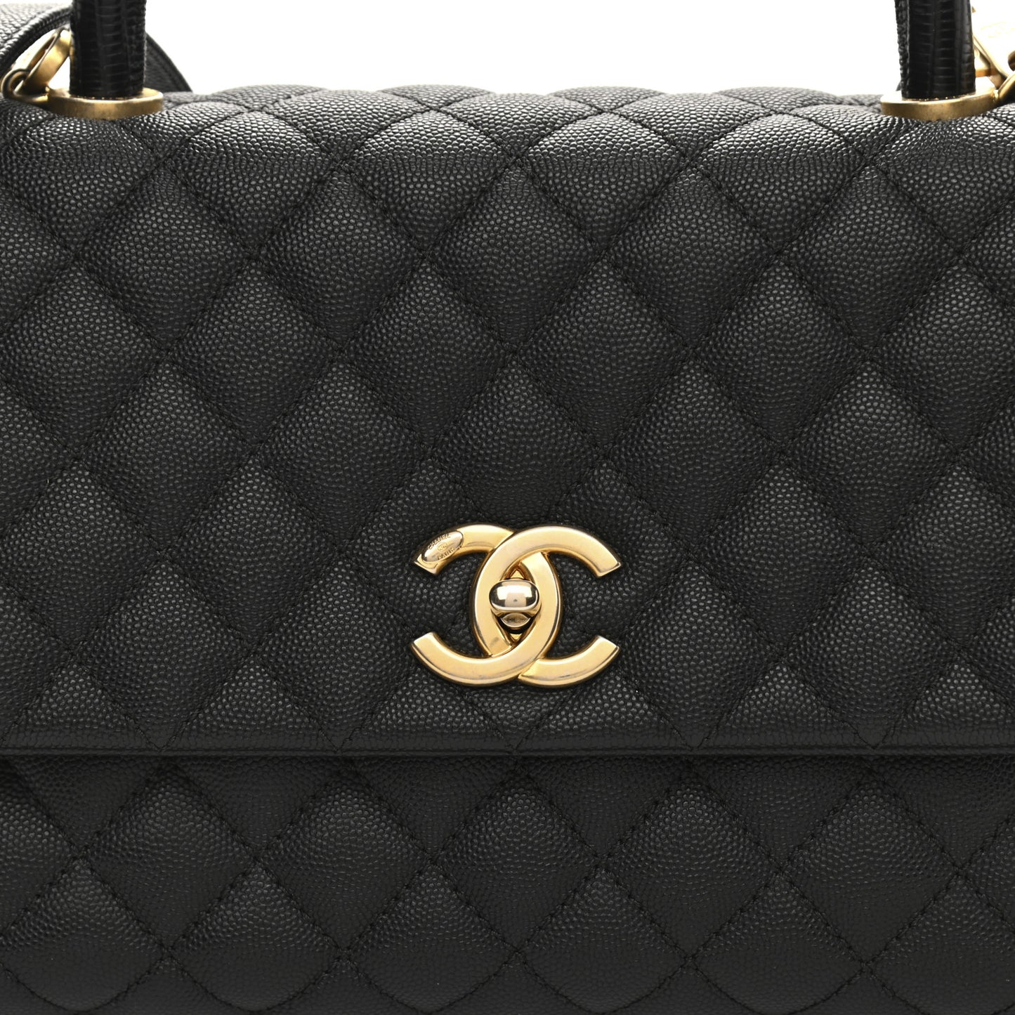 Caviar Lizard Quilted Small Coco Handle Flap Black
