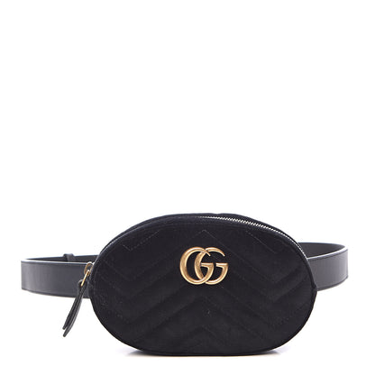 Gucci Velvet Matelasse GG Marmont Belt Bag 85 34 Black 1 of 11