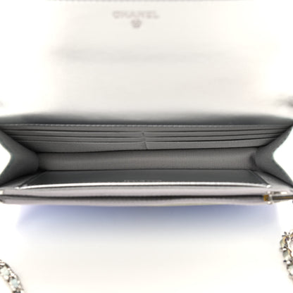 Chanel Gradient Metallic Calfskin Quilted Wallet On Chain WOC Silver Blue Yellow Purple 5 of 10