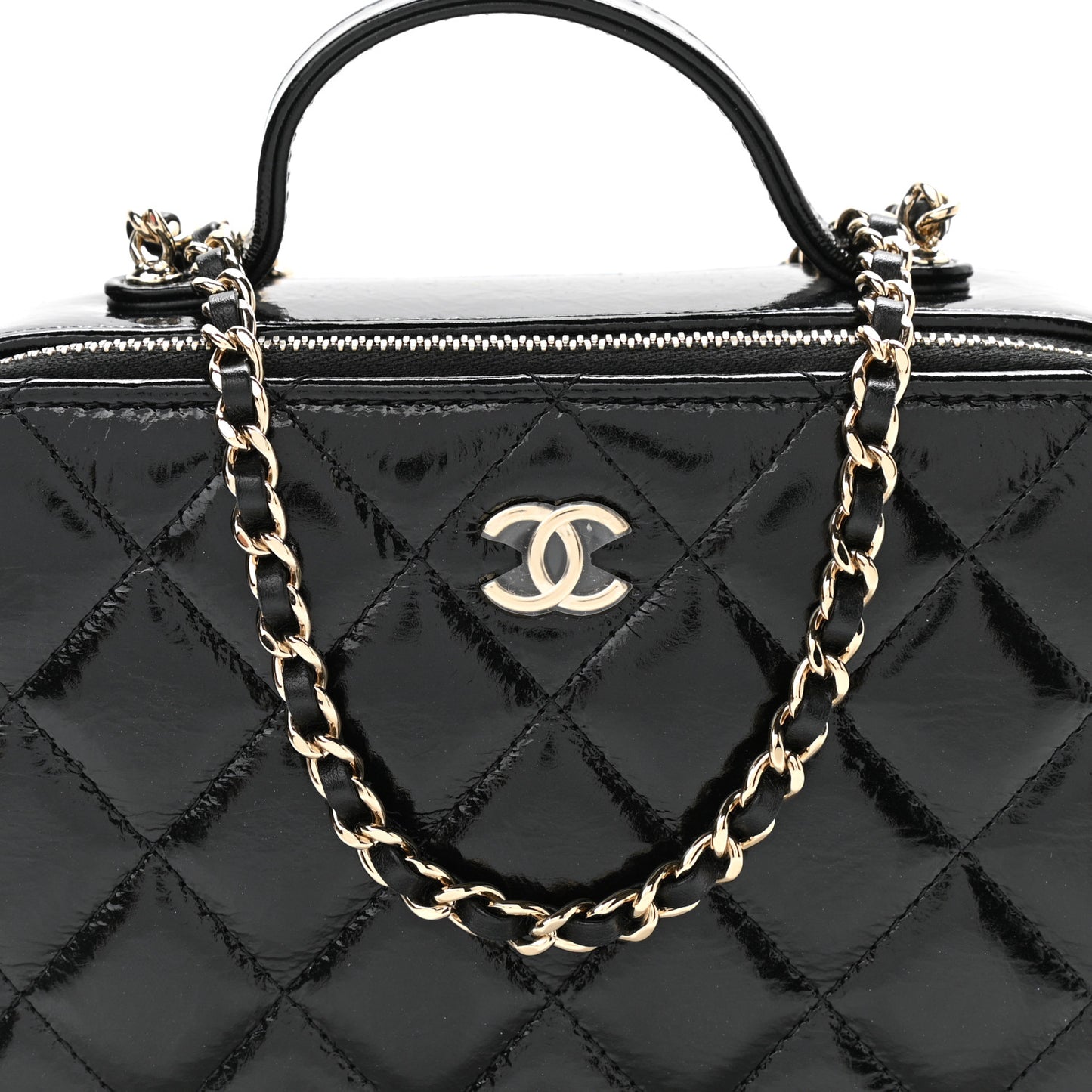 Shiny Lambskin Quilted CC Vanity Case Black