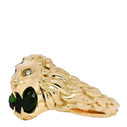 Gucci 18K Yellow Gold Diamond Chrome Diopside Lion Head Ring 54 6.75 3 of 7