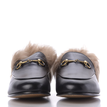 Gucci Malaga Kid Fur Womens Jordaan Loafers 39 Black Natural 2 of 11