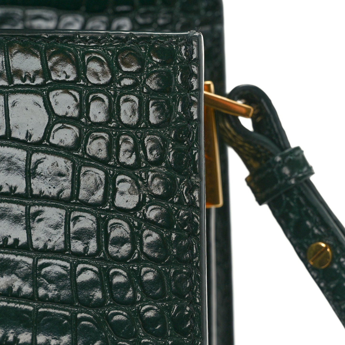 Calfskin Crocodile Embossed Mini Classic Monogram Cassandra Top Handle Dark Mint