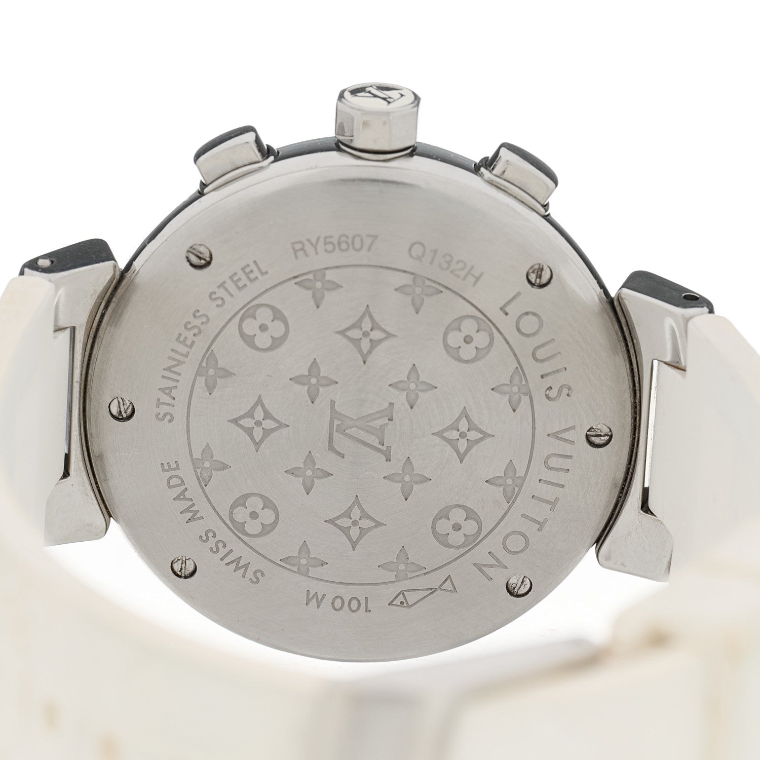 Louis Vuitton Stainless Steel Rubber Diamond Mother of Pearl 34mm Tambour Lovely Cup Quartz Watch 4 of 4