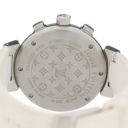Louis Vuitton Stainless Steel Rubber Diamond Mother of Pearl 34mm Tambour Lovely Cup Quartz Watch 4 of 4