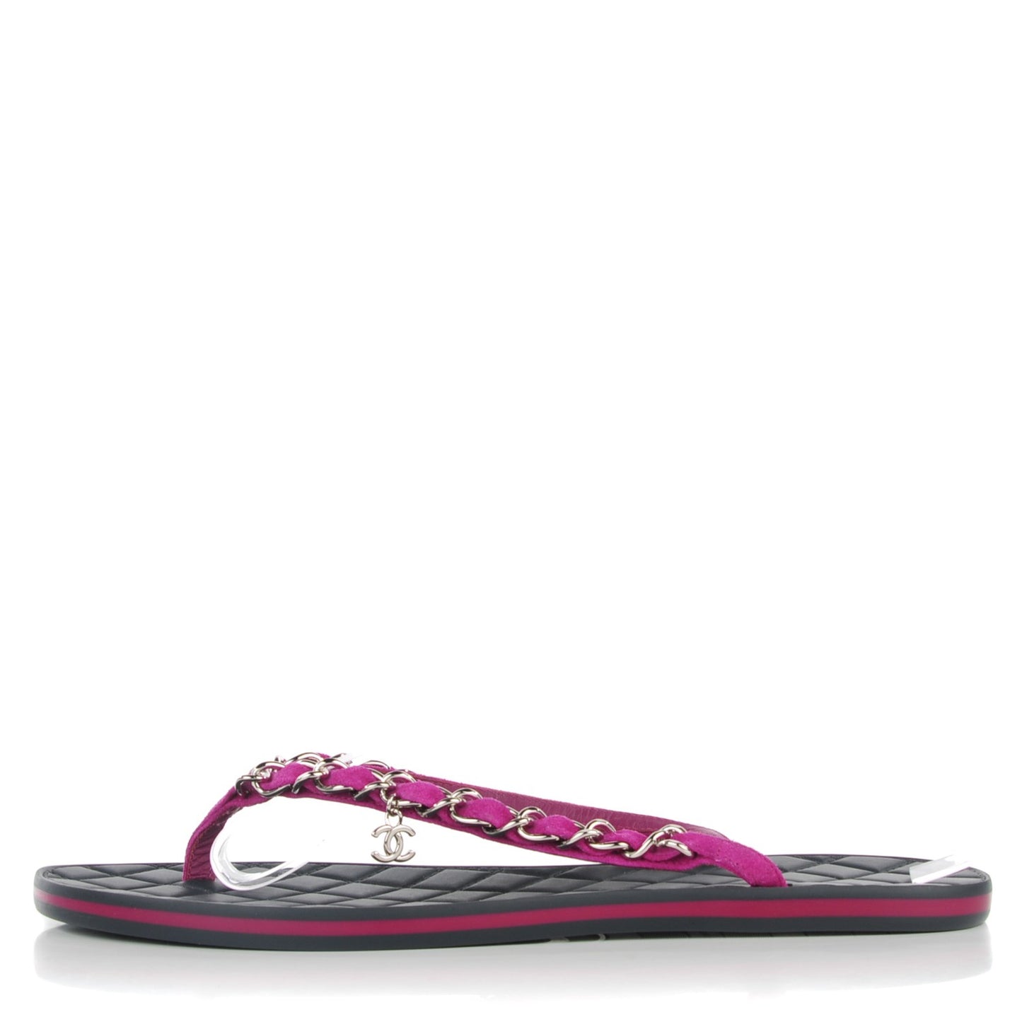 Suede Chain CC Thong Sandals 39.5 Dark Pink