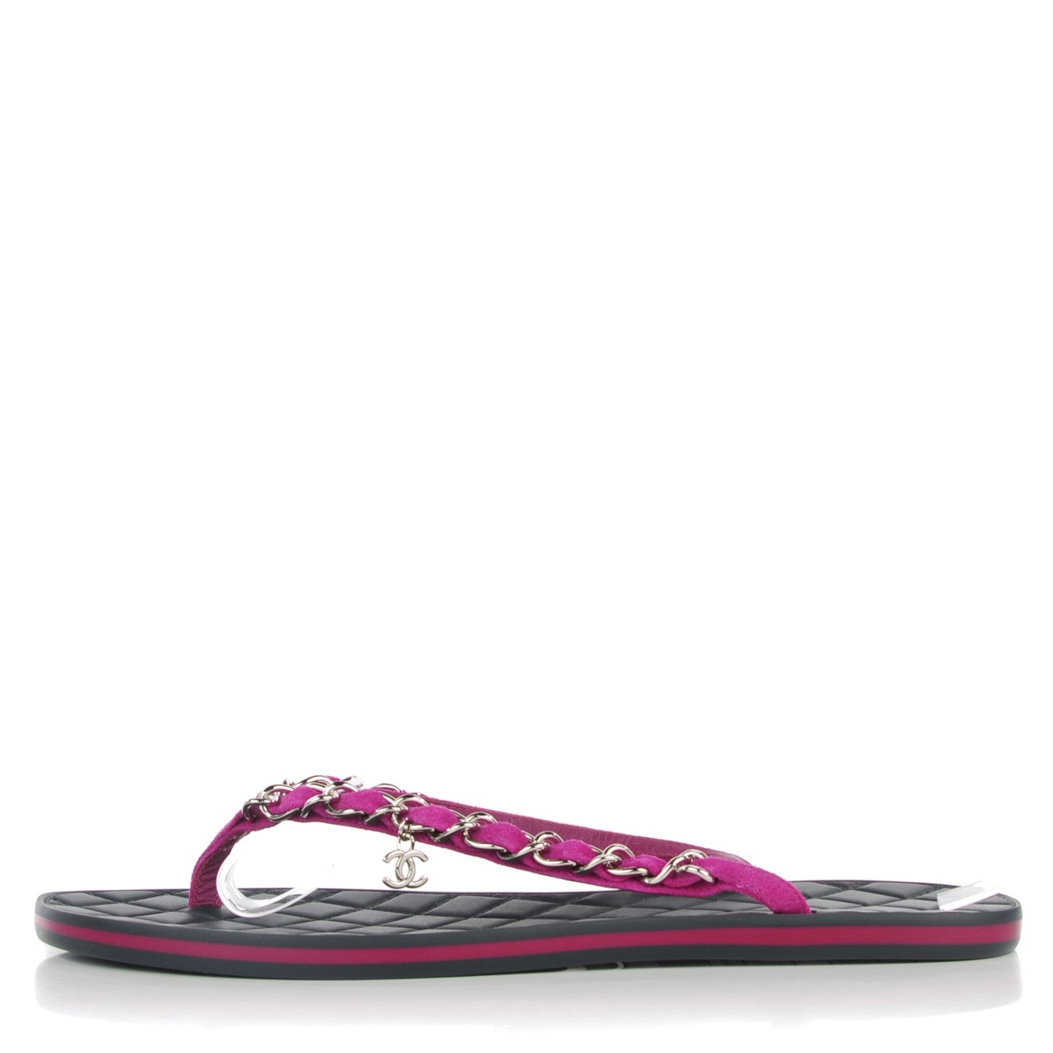 Chanel Suede Chain CC Thong Sandals 39.5 Dark Pink 1 of 7
