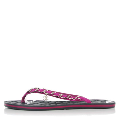 Chanel Suede Chain CC Thong Sandals 39.5 Dark Pink 1 of 7