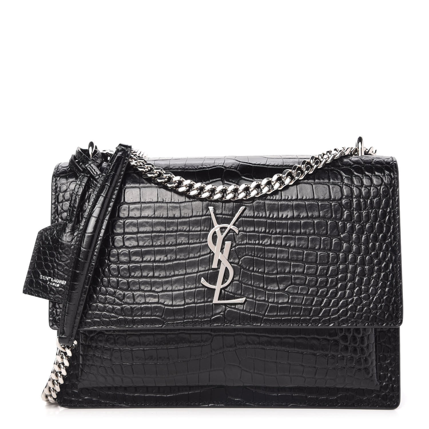 Saint Laurent Calfskin Crocodile Embossed Medium Monogram Sunset Black 1 of 9