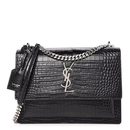 Saint Laurent Calfskin Crocodile Embossed Medium Monogram Sunset Black 1 of 9