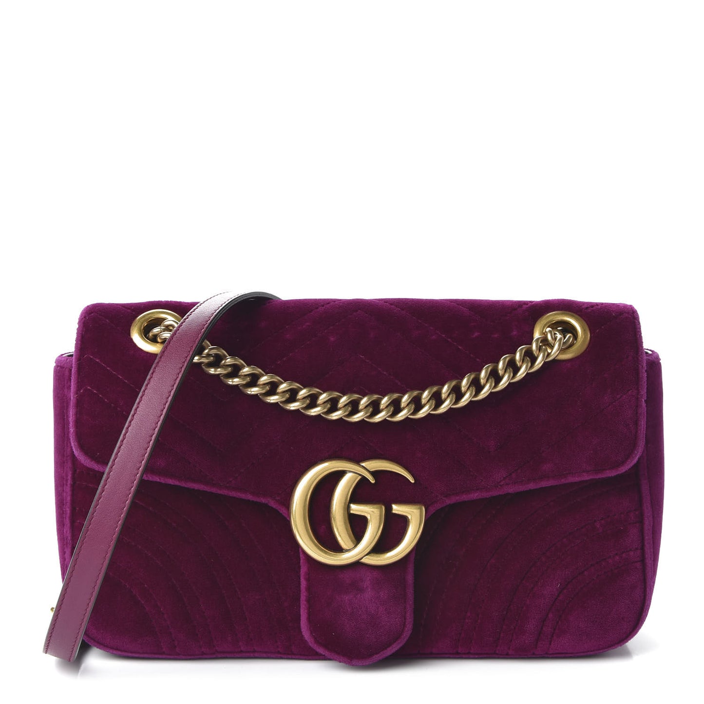 Velvet Matelasse Small GG Marmont Shoulder Bag Fuchsia Violet Cyclamen