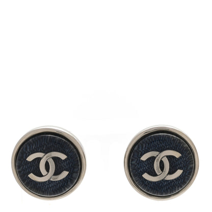 Chanel Resin CC Round Stud Earrings Blue 1 of 4