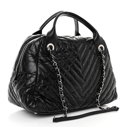 Chanel Aged Calfskin Chevron Medium Soft Bowling Bag Black 3 of 9