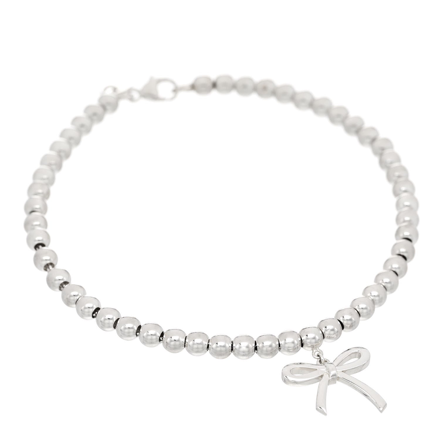 Tiffany Sterling Silver 4mm Bow Bead Bracelet 1 of 5