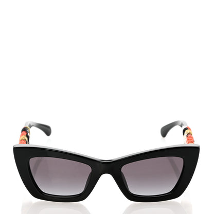 Chanel Acetate Tweed CC Cat Eye Sunglasses C622 Black Orange 2 of 8
