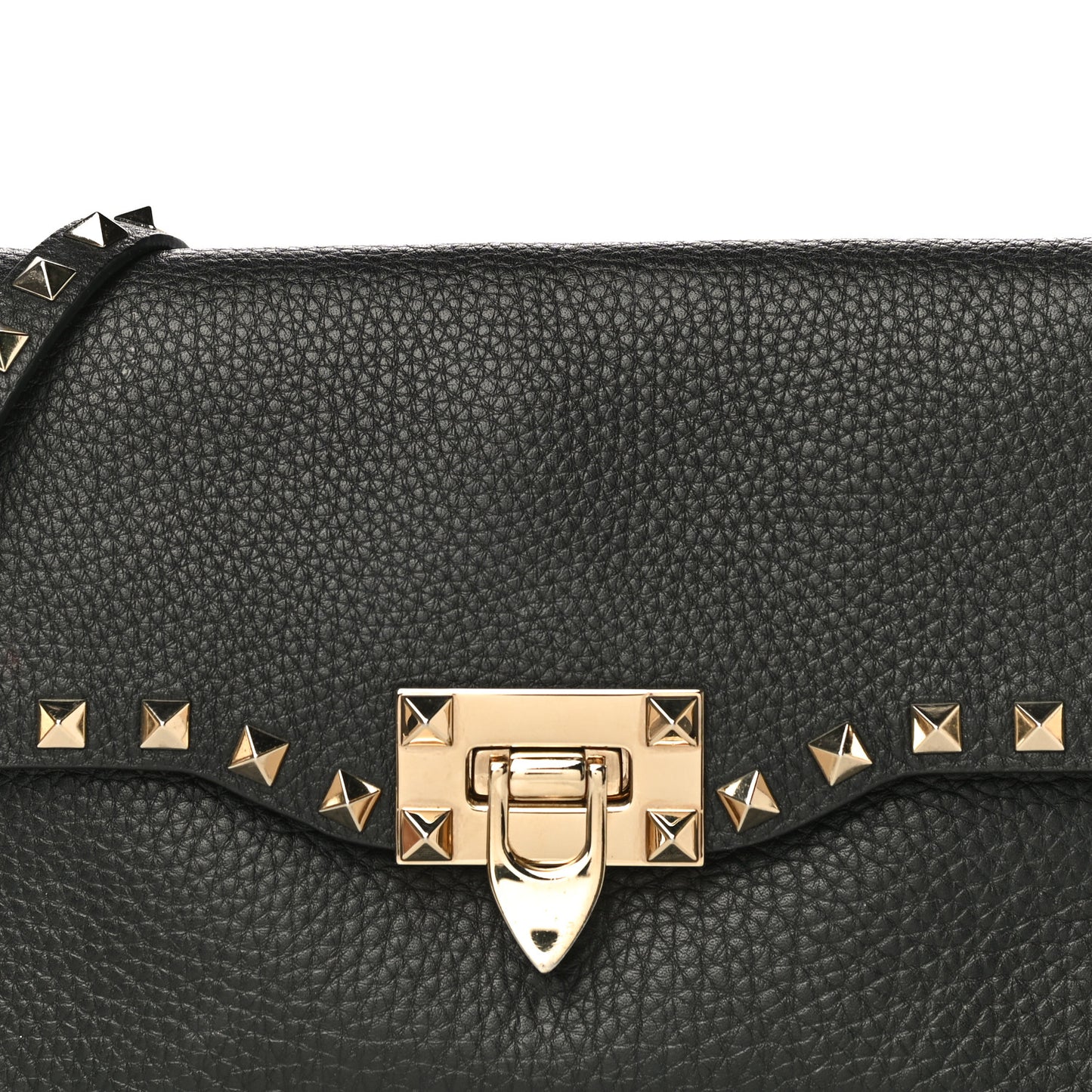 Pebbled Calfskin Medium Rockstud Flip Lock Crossbody Bag Black