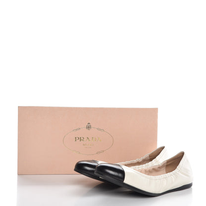 Prada Vernice Cap Toe Ballet Flats 35.5 White Black 10 of 10
