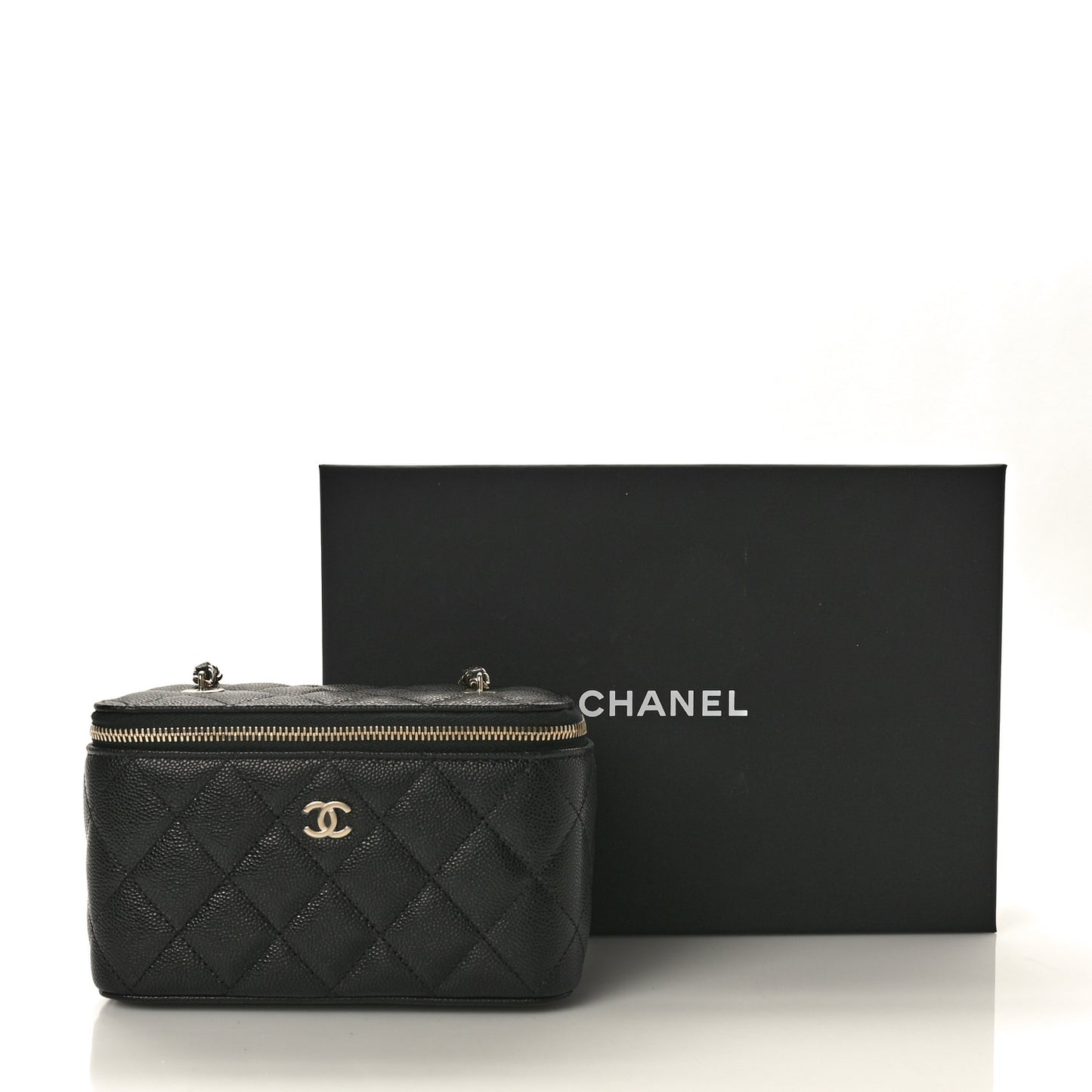 Caviar Quilted Small Vanity Case With Chain Black