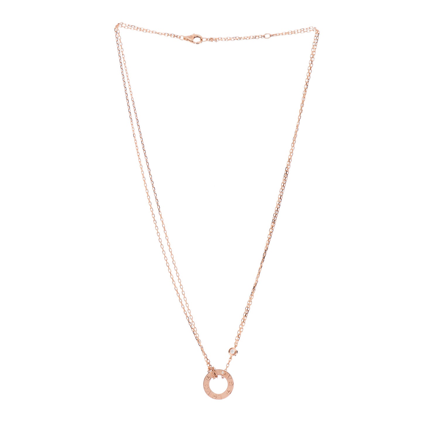 18K Pink Gold 2 Diamond LOVE Necklace