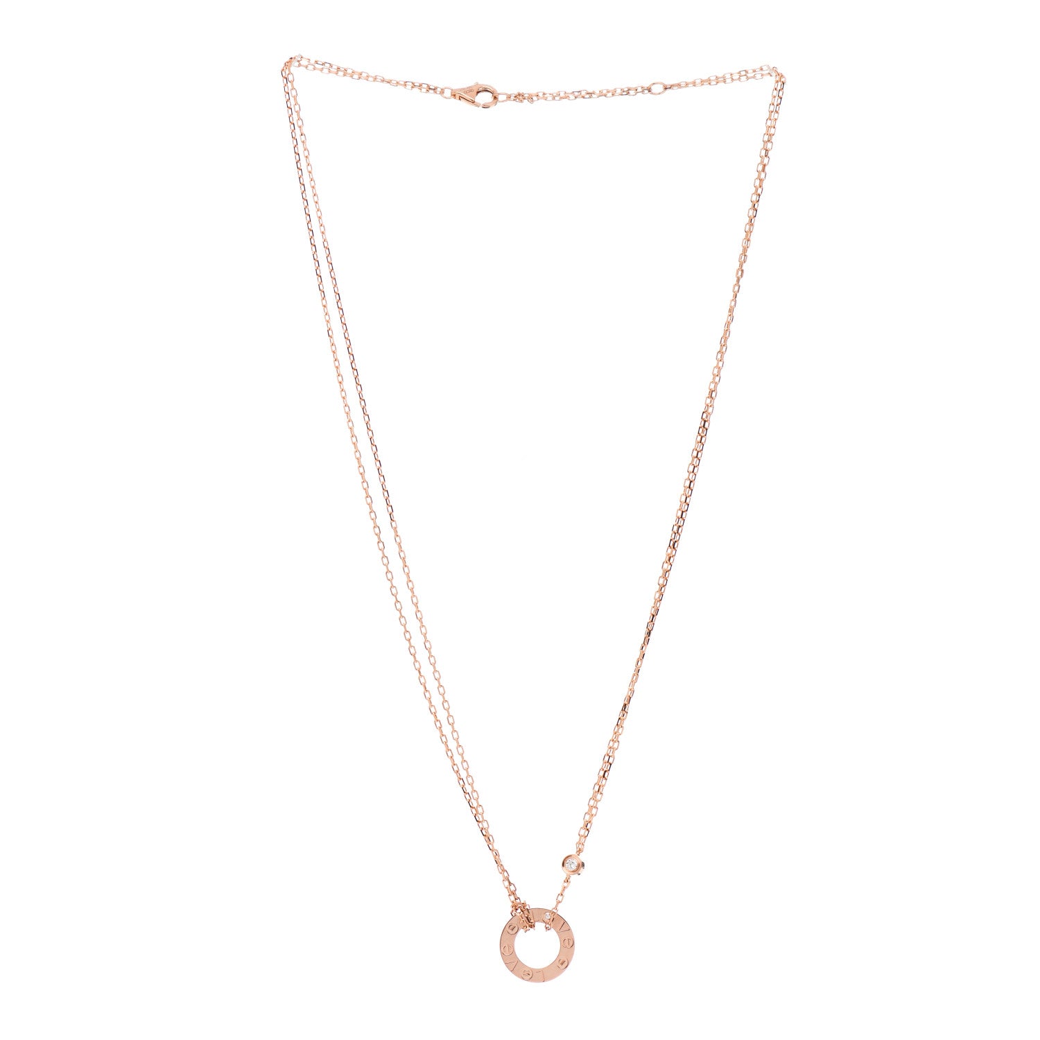 Cartier 18K Pink Gold 2 Diamond LOVE Necklace 3 of 5
