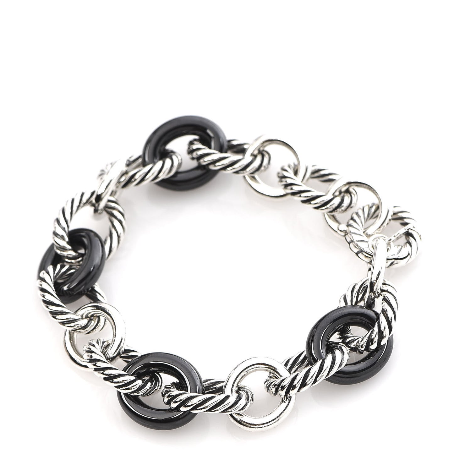 Sterling Silver Ceramic 13mm Large Oval Link Bracelet Black