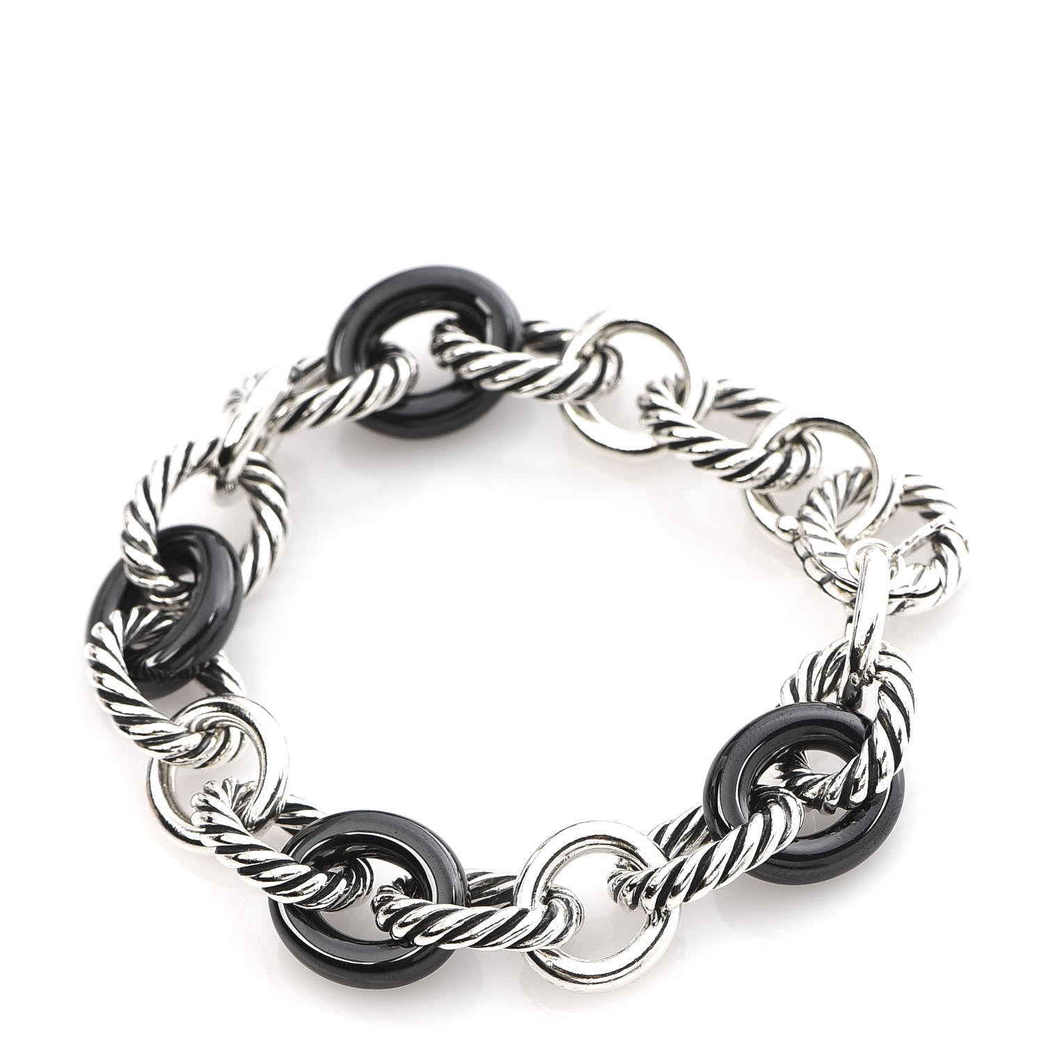 David Yurman Sterling Silver Ceramic 13mm Large Oval Link Bracelet Black 1 of 4