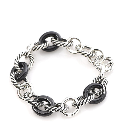 David Yurman Sterling Silver Ceramic 13mm Large Oval Link Bracelet Black 1 of 4