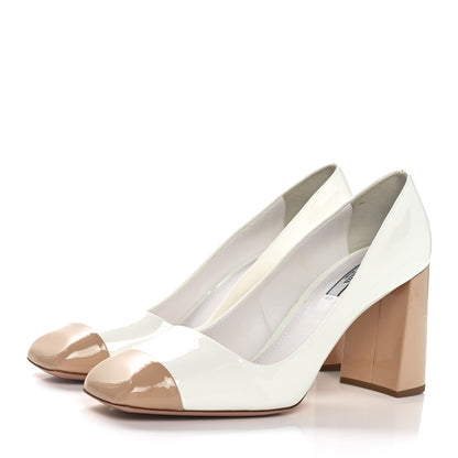 Prada Vernice Block Heel Pumps 41 Bianco Travertine 3 of 8