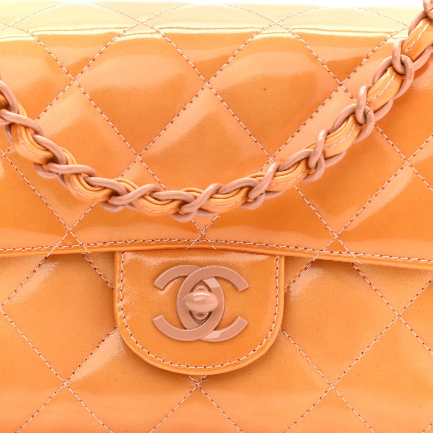Patent Quilted Mini Rectangular Flap Orange