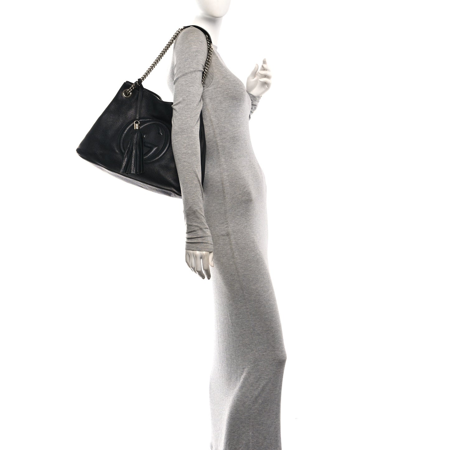 Pebbled Calfskin Medium Soho Chain Shoulder Bag Black