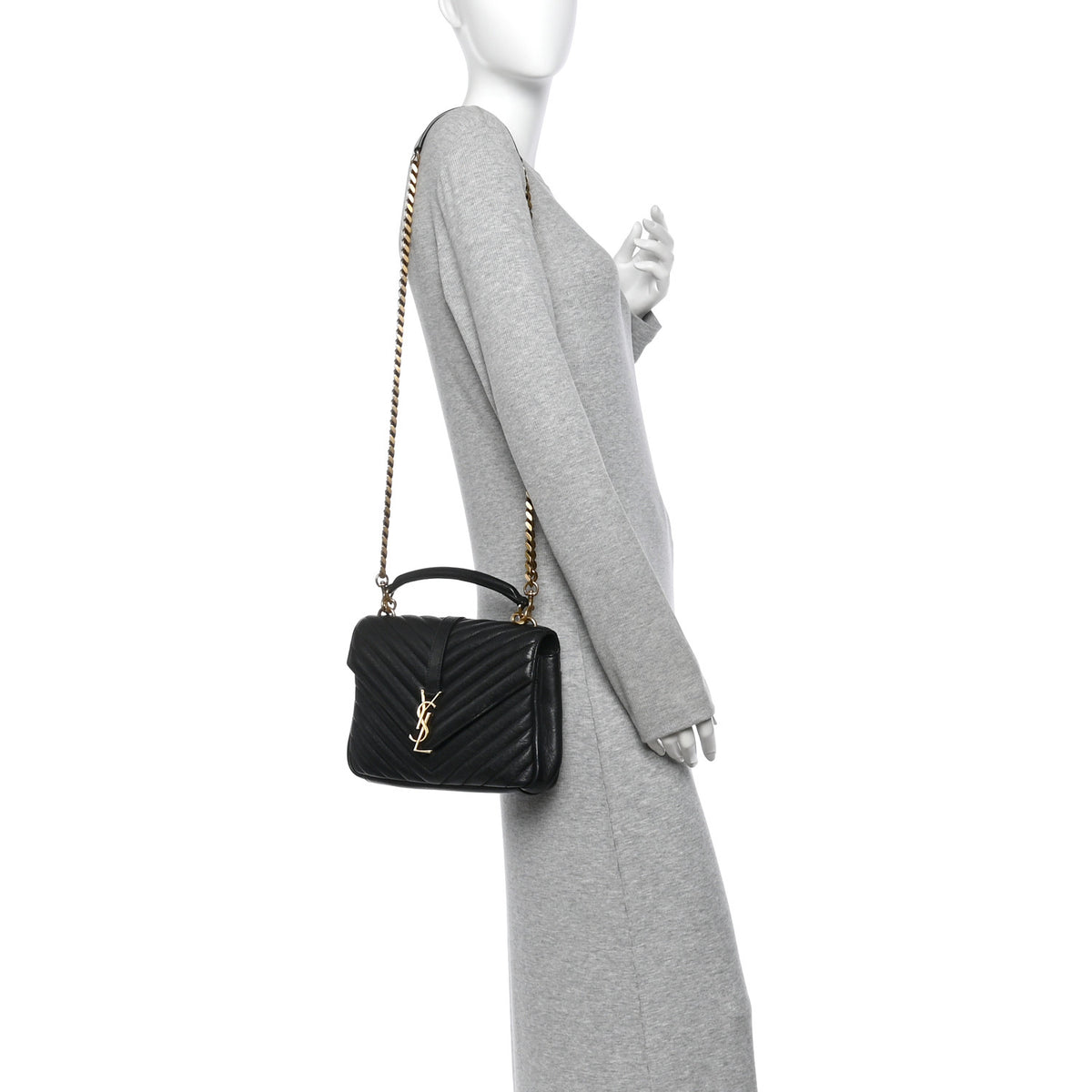 Saint Laurent Sheepskin Matelasse Chevron Monogram Medium College Bag Black 2 of 11