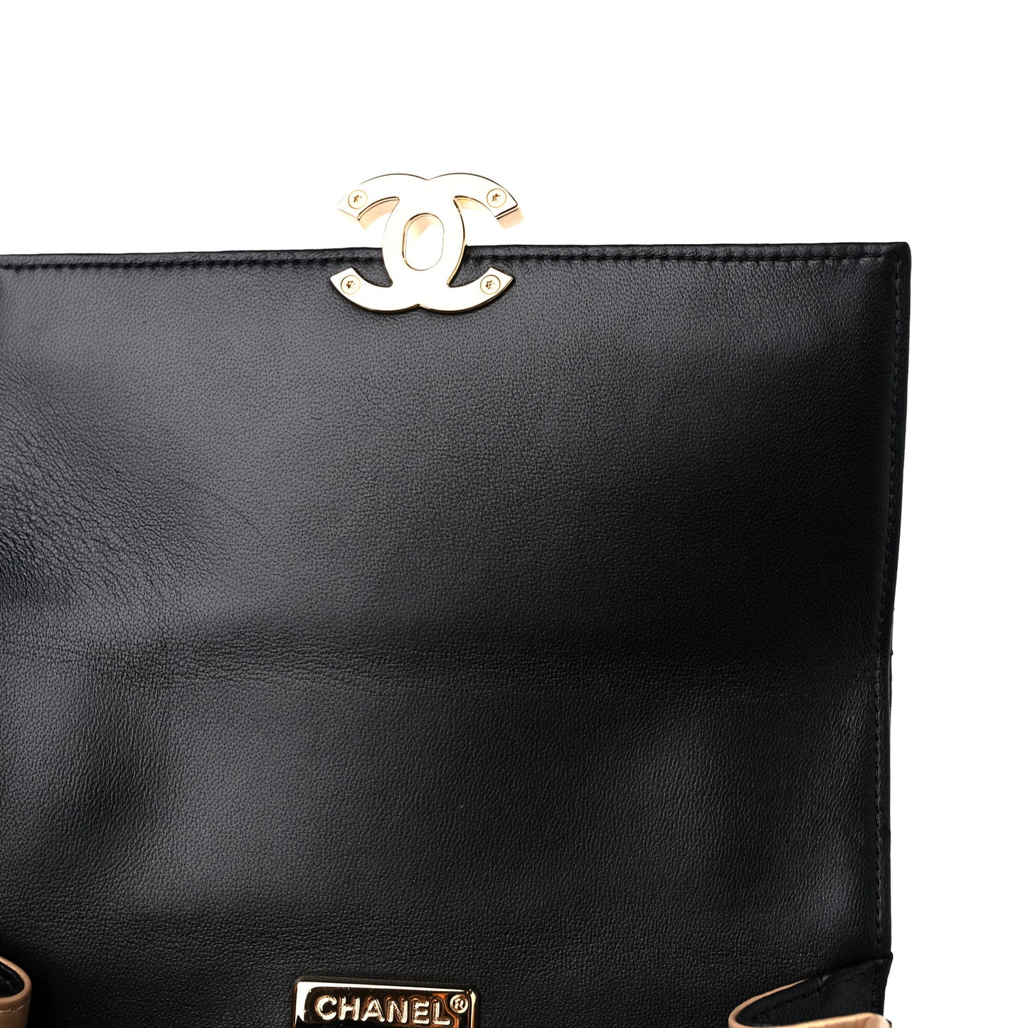 Lambskin Quilted Mini Golden Plate Flap Black