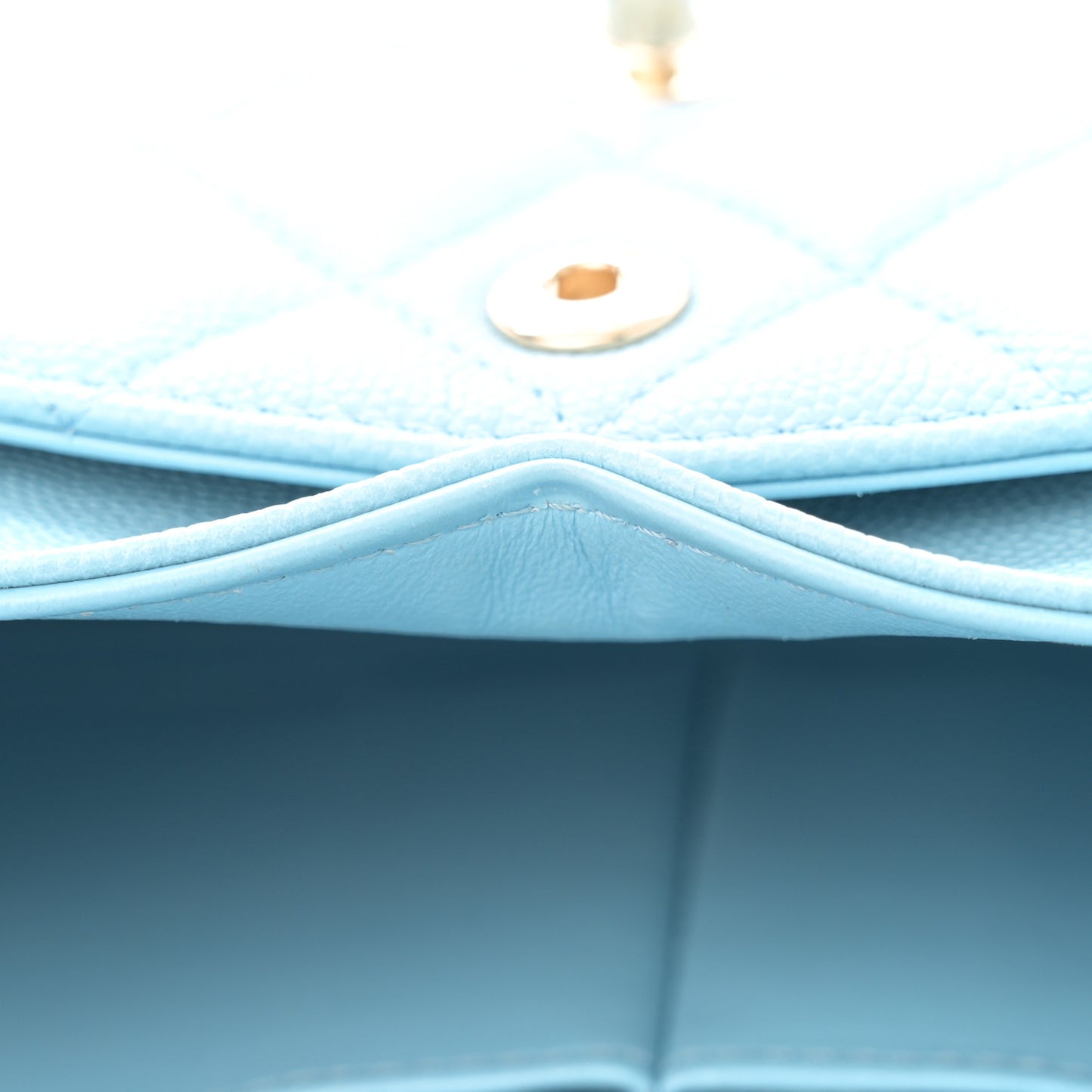 Caviar Quilted Small Double Flap Light Blue