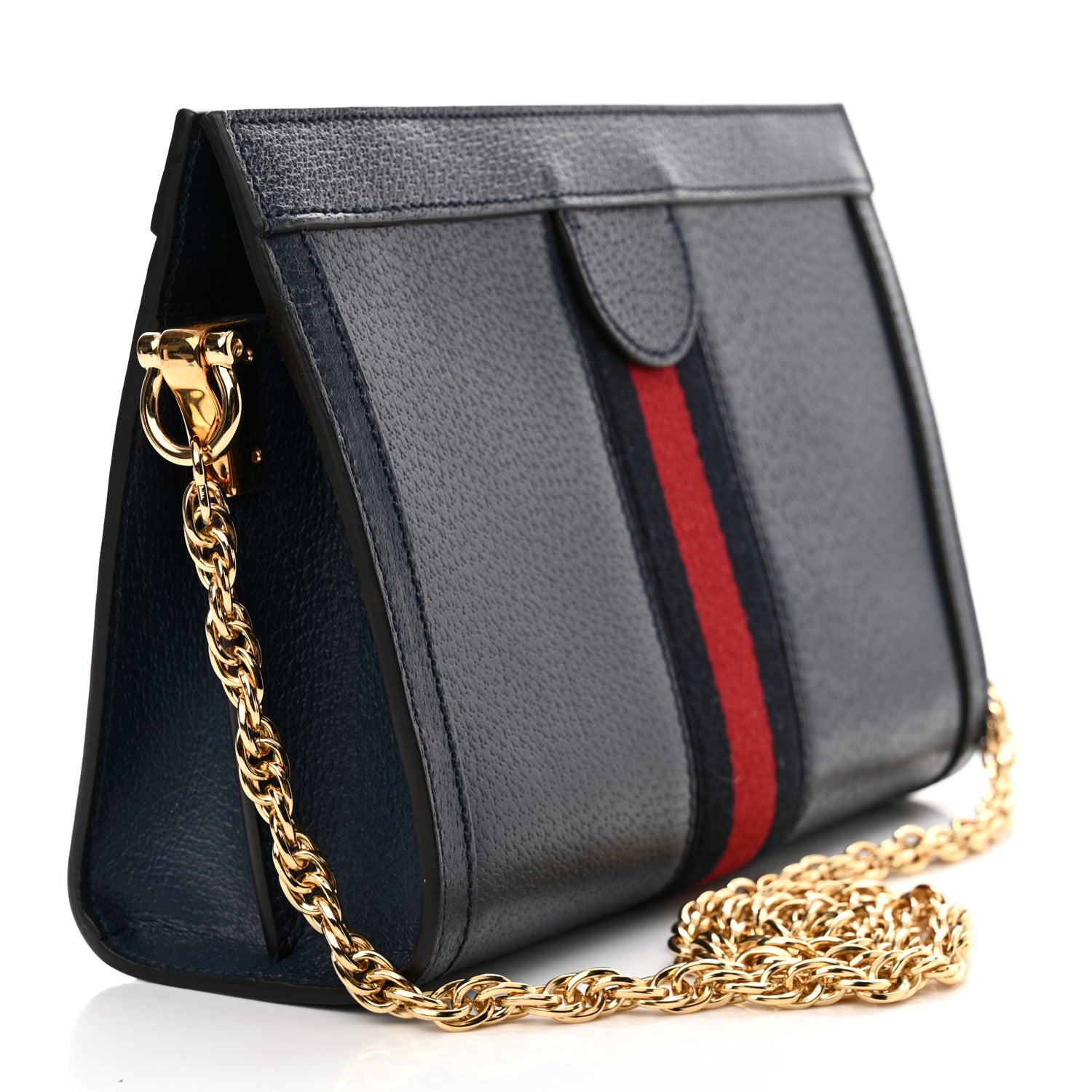 Gucci Textured Calfskin Web Small Ophidia Chain Shoulder Bag Blue Agata 3 of 11