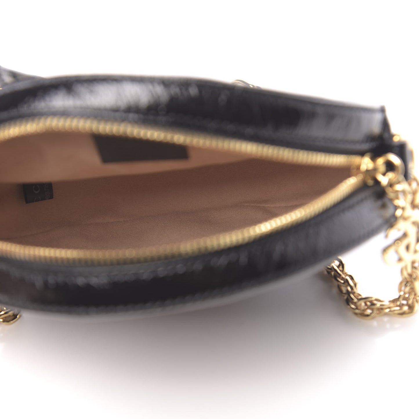 Suede Patent Web Mini Ophidia Round Shoulder Bag Black