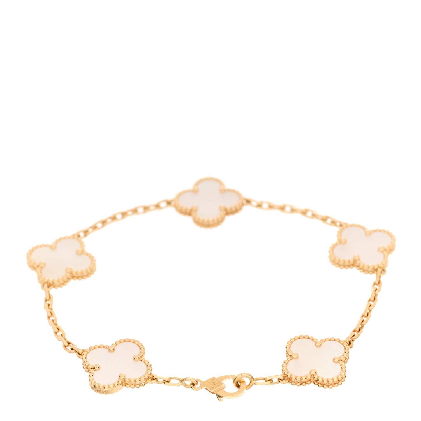 18K Yellow Gold Mother of Pearl 5 Motifs Vintage Alhambra Bracelet