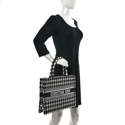 Christian Dior Canvas Macro Houndstooth Embroidered Medium Book Tote Black White 2 of 9